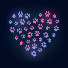 Dog footprints in heart shape colored vector illustration