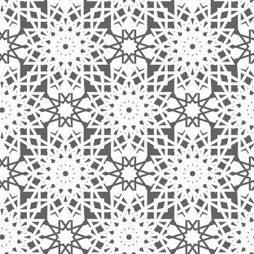 Arabic pattern seamless background. Geometric muslim ornament backdrop . Grey vector illustration of islamic texture