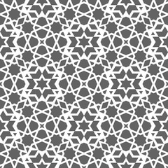 Arabic pattern seamless background. Geometric muslim ornament backdrop . Grey vector illustration of islamic texture