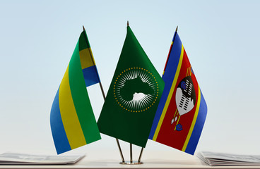 Flags of Gabon African Union and Swaziland