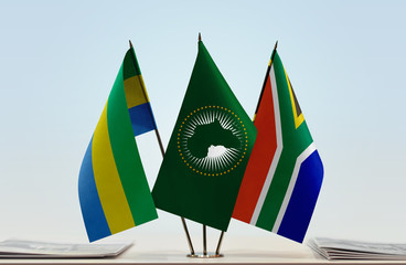 Flags of Gabon African Union and Republic of South Africa