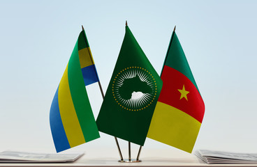 Flags of Gabon African Union and Cameroon