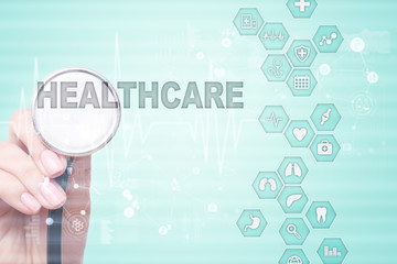 Medicine and healthcare concept. Medical doctor working with modern pc. Electronic health record. EHR, EMR.