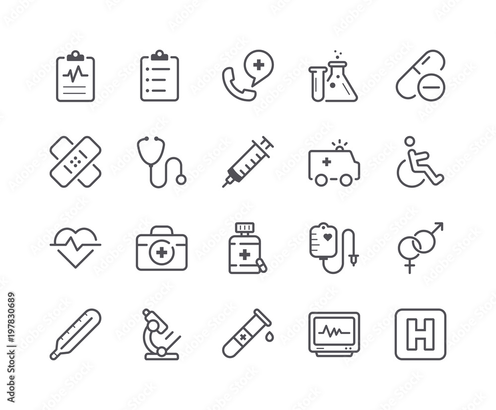 Poster Minimal Set of Medical and Health Line Icons. Editable Stroke.