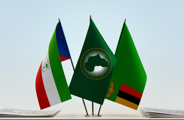 Flags of Equatorial Guinea African Union and Zambia