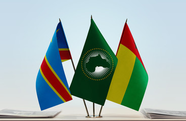 Flags of Democratic Republic of the Congo (DRC, DROC, Congo-Kinshasa) African Union and...