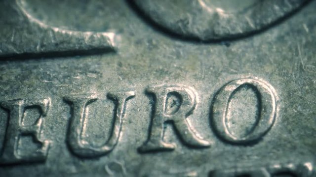 Minted Euro letters on the coin. Super macro shot