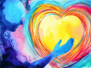 mensch und liebe geist starke energie verbinden sich mit der universumskraft abstrakte kunst aquarellmalerei illustrationsdesign handgezeichnet © Benjavisa Ruangvaree