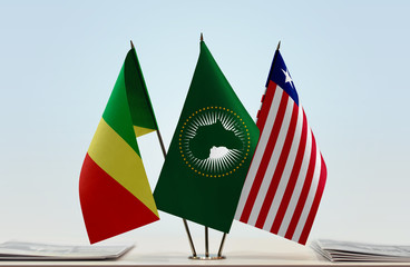 Flags of Republic of the Congo African Union and Liberia