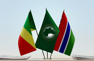 Flags of Republic of the Congo African Union and The Gambia