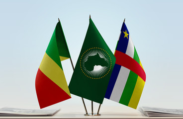 Flags of Republic of the Congo African Union and Central African Republic