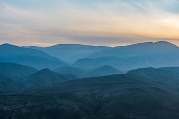 Colorful bright sunset in the mountains