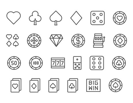 Simple Set of Slot Machine Vector Line Icons. Contains such Icons as Clover, Diamond,and more. Editable Stroke. 48x48 Pixel Perfect.