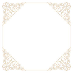 Golden vintage border frame engraving with retro ornament pattern in antique baroque style decorative design. Vector