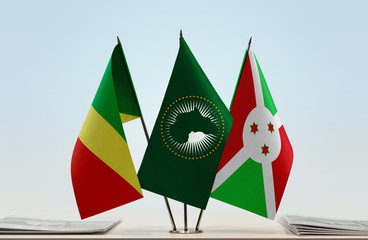 Flags of Republic of the Congo African Union and Burundi