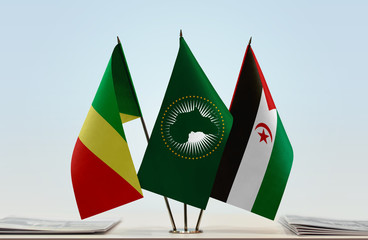 Flags of Republic of the Congo African Union and Sahrawi Arab Democratic Republic
