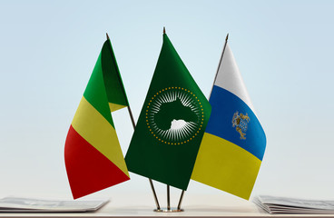 Flags of Republic of the Congo African Union and Canary Islands
