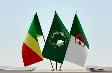 Flags of Republic of the Congo African Union and Algeria