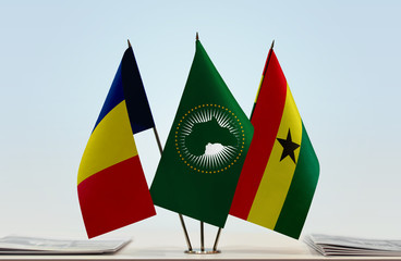 Flags of Chad African Union and Ghana