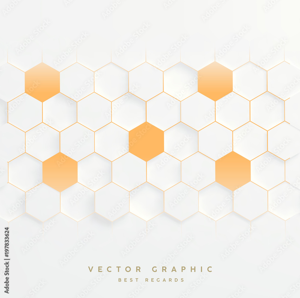Poster abstract hexagon 3d vector background. white and orange color geometric pattern
