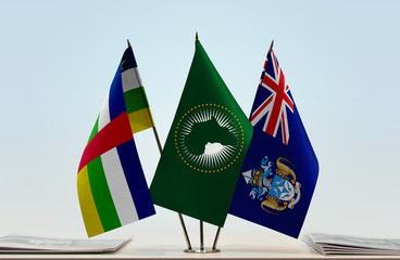 Flags of Central African Republic African Union and Tristan da Cunha