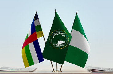 Flags of Central African Republic African Union and Nigeria