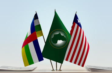 Flags of Central African Republic African Union and Liberia