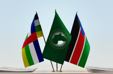 Flags of Central African Republic African Union and South Sudan