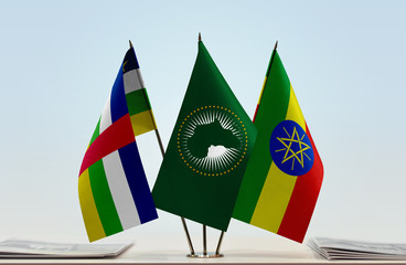 Flags of Central African Republic African Union and Ethiopia