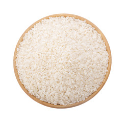 Japanese rice in a wooden on a white background