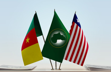 Flags of Cameroon African Union and Liberia