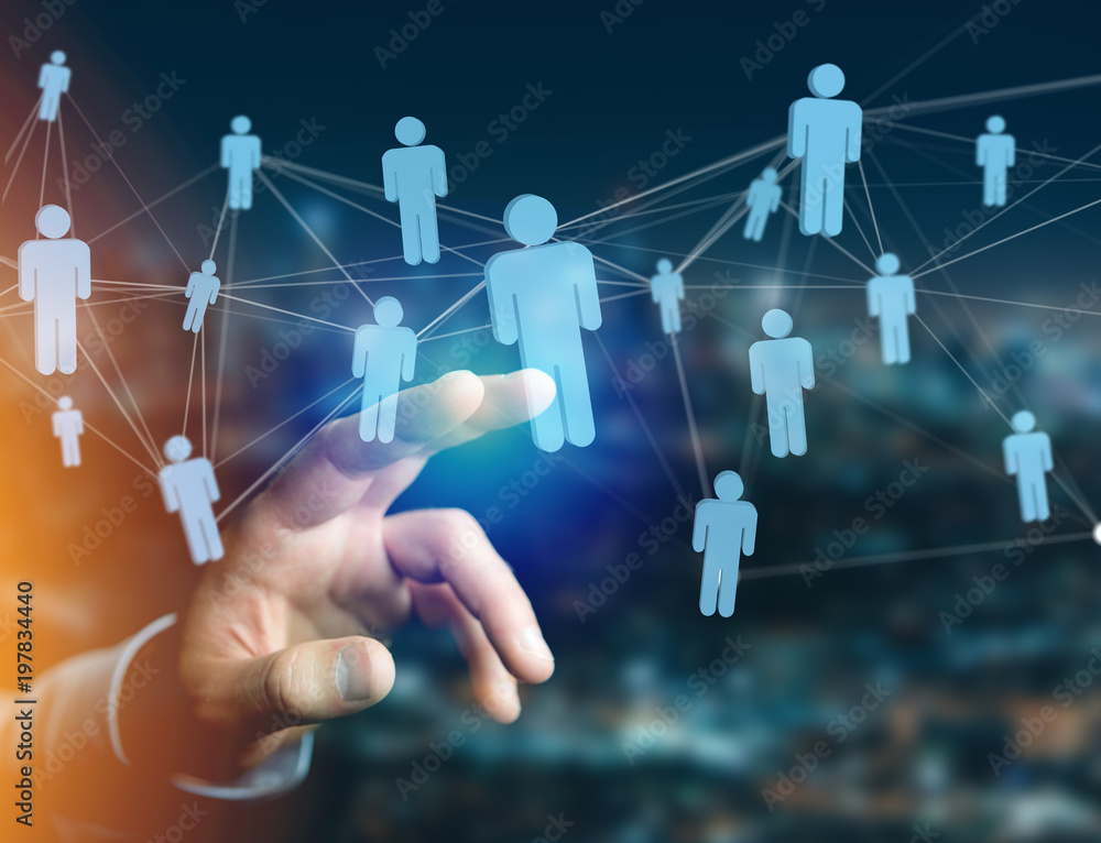 Poster network connection with people linked each other - business and communication concept