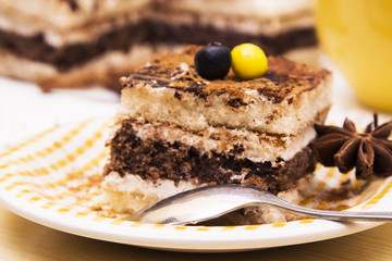 delicious portion of tiramisu with candies