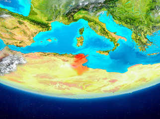 Fototapeta na wymiar Tunisia on globe from space