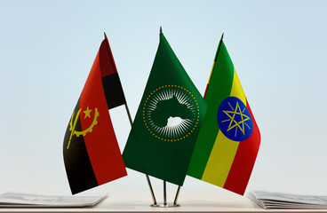 Flags of Angola African Union and Ethiopia