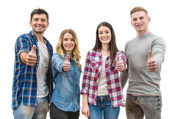 Obraz premium The four people thumb up on the white background