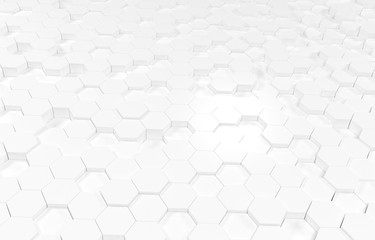 White hexagon 3D background texture. 3d rendering illustration. Futuristic abstract banner.