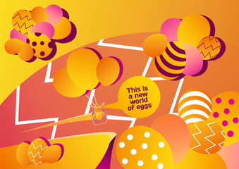 The world of Easter eggs with the image of a balloon from eggs and human eggs.