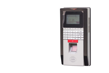 finger print scan for security door and record time working isolate on white background with clipping path