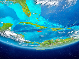 Jamaica on globe from space