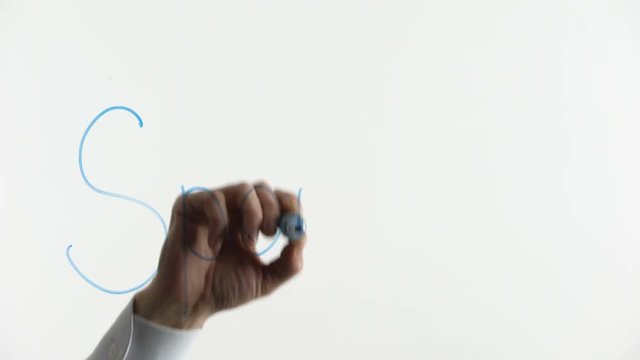 Sponsor word written on glass, financial support, man or company giving donation