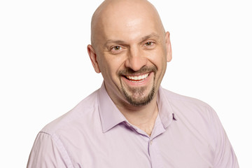 Fototapeta premium Bald man laughing, close-up, isolated