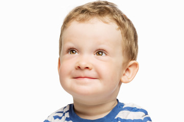 Cute little boy smiling, close-up, isolated