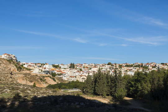 Landscape view to one of the parts of Modiin city, Ramat Modi'in, located in the western section of the West Bank. (Jerusalem District, midway between Jerusalem and Tel Aviv), Israel