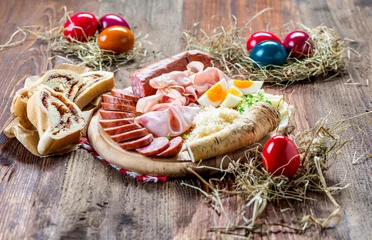 Fototapete Buffet, Bar Brettljausn - Wurst und Käse Platte - Jause