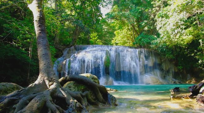 Erawan waterfall with beautiful in the deep forest , Kanchanaburi Province, Thailand.