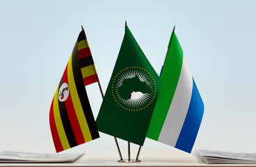 Flags of Uganda African Union and Sierra Leone