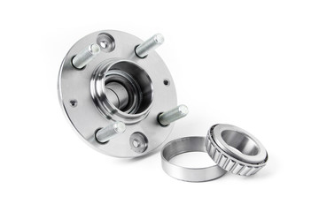 Naklejka premium Wheel and wheel bearing on white background. Auto parts