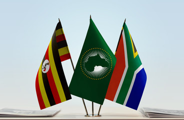 Flags of Uganda African Union and Republic of South Africa