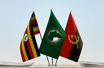 Flags of Uganda African Union and Angola